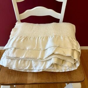 Vintage Ralph Lauren waffle weave satin trim blanket made in USA